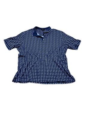 Lands' End Men's Navy Blue Geometric Print Polo Shirt - Size XXL